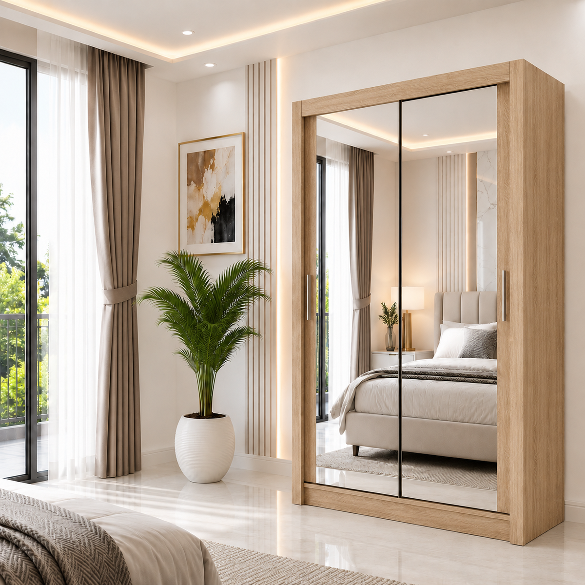 Milan Sliding Door Wardrobe with Mirror – 2 or 3 Doors, Multiple Sizes & Colours, Shelves & Drawers