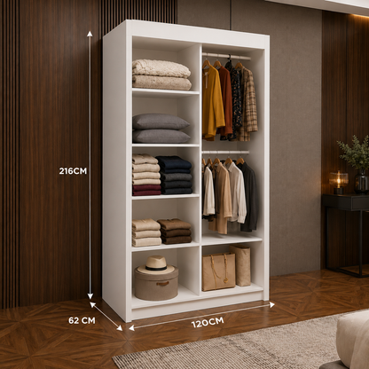 Milan Sliding Door Wardrobe with Mirror – 2 or 3 Doors, Multiple Sizes & Colours, Shelves & Drawers