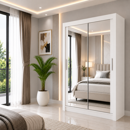 Milan Sliding Door Wardrobe with Mirror – 2 or 3 Doors, Multiple Sizes & Colours, Shelves & Drawers