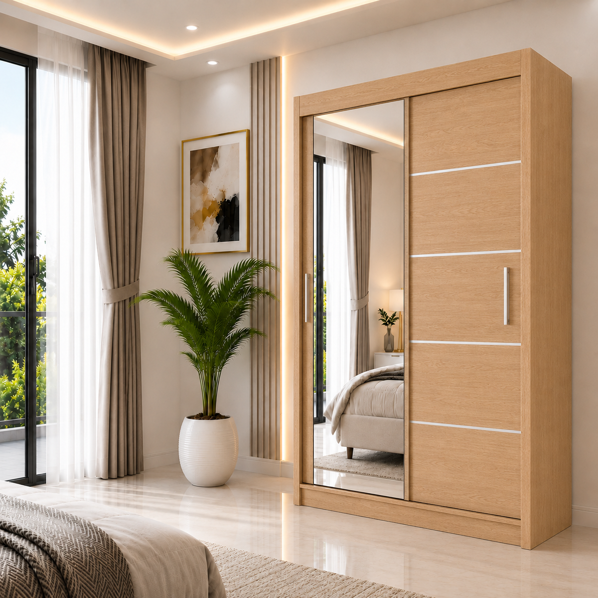 LYON Sliding Door Wardrobe with Mirror – Multiple Sizes & Colours
