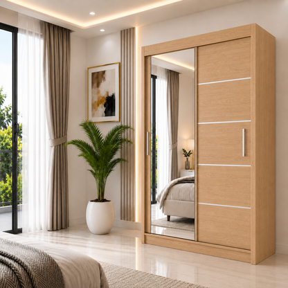 LYON Sliding Door Wardrobe with Mirror – Multiple Sizes & Colours