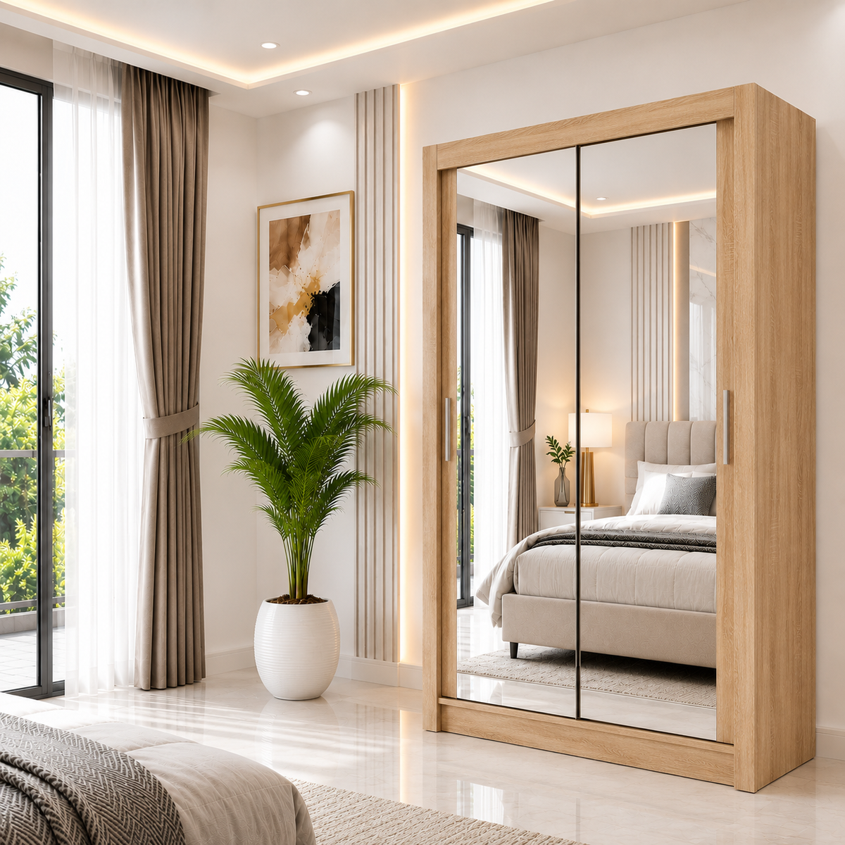 Milan Sliding Door Wardrobe with Mirror – 2 or 3 Doors, Multiple Sizes & Colours, Shelves & Drawers
