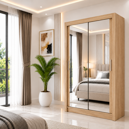 Milan Sliding Door Wardrobe with Mirror – 2 or 3 Doors, Multiple Sizes & Colours, Shelves & Drawers