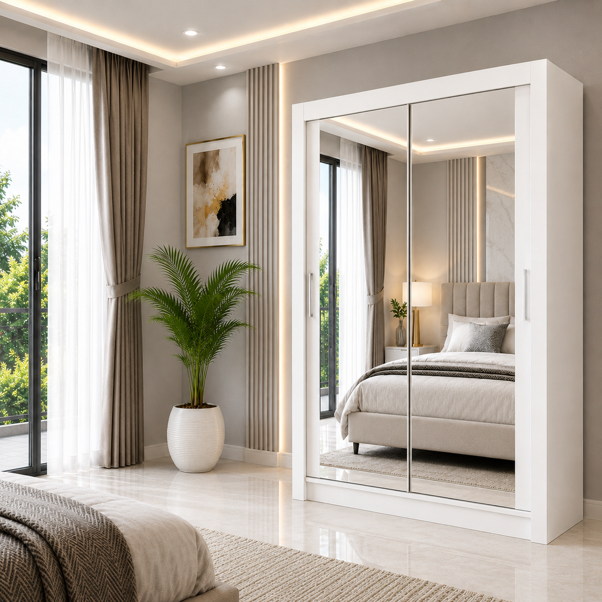 Milan Sliding Door Wardrobe with Mirror – 2 or 3 Doors, Multiple Sizes & Colours, Shelves & Drawers