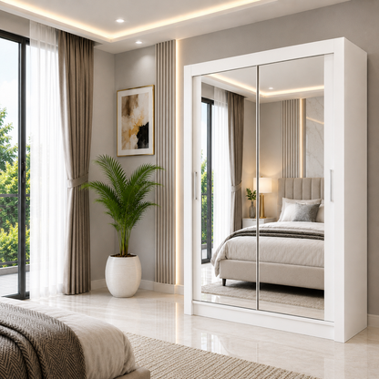 Milan Sliding Door Wardrobe with Mirror – 2 or 3 Doors, Multiple Sizes & Colours, Shelves & Drawers