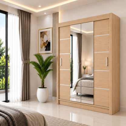OSLO Sliding Door Wardrobe with Mirror – 2 or 3 Doors – Multiple Sizes & Colours – Shelves, Rails & Drawers