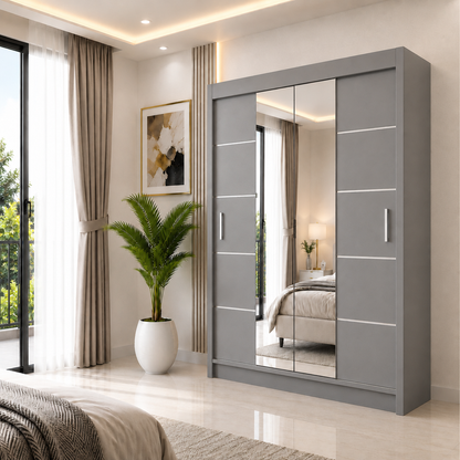 OSLO Sliding Door Wardrobe with Mirror – 2 or 3 Doors – Multiple Sizes & Colours – Shelves, Rails & Drawers