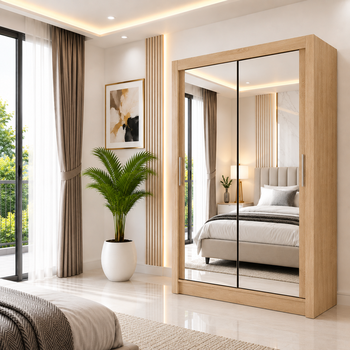 Milan Sliding Door Wardrobe with Mirror – 2 or 3 Doors, Multiple Sizes & Colours, Shelves & Drawers