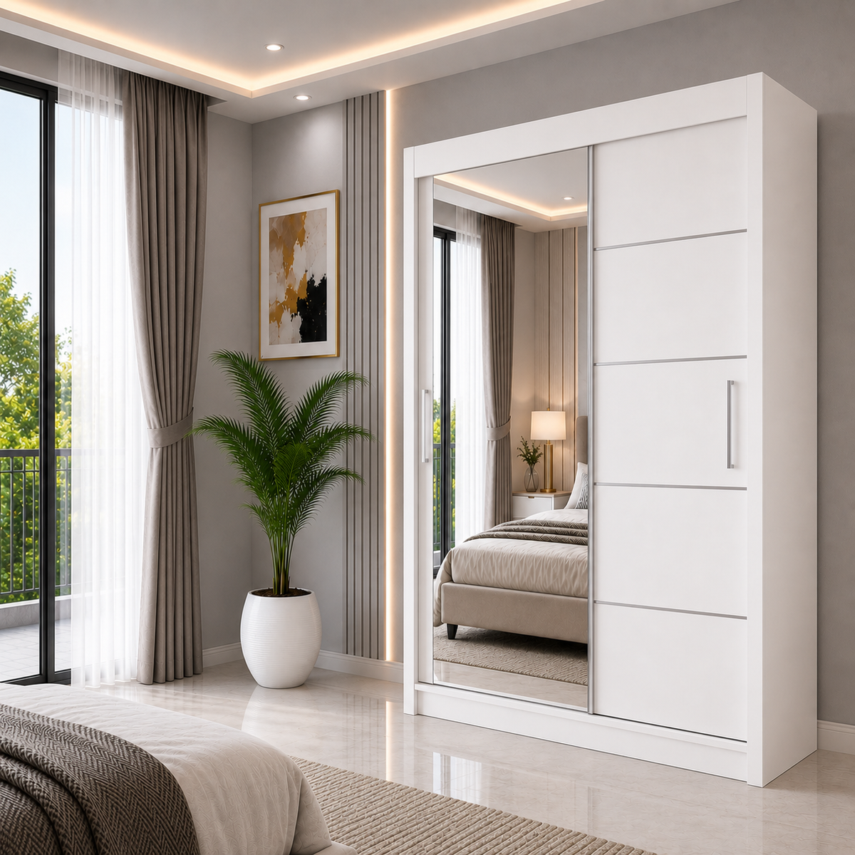 LYON Sliding Door Wardrobe with Mirror – Multiple Sizes & Colours