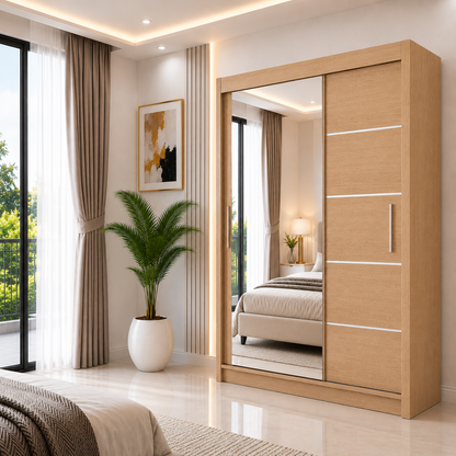 LYON Sliding Door Wardrobe with Mirror – Multiple Sizes & Colours