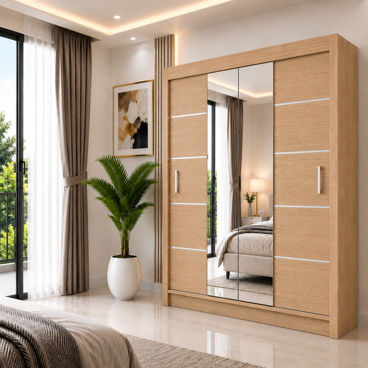 OSLO Sliding Door Wardrobe with Mirror – 2 or 3 Doors – Multiple Sizes & Colours – Shelves, Rails & Drawers