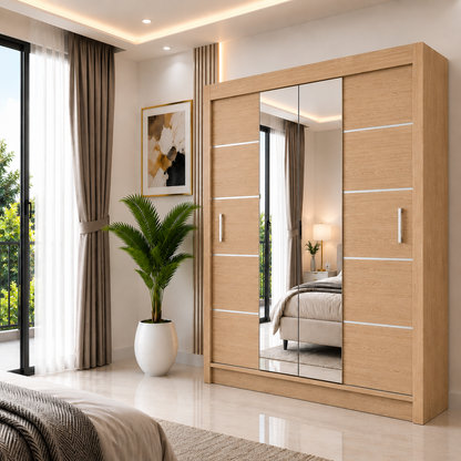 OSLO Sliding Door Wardrobe with Mirror – 2 or 3 Doors – Multiple Sizes & Colours – Shelves, Rails & Drawers