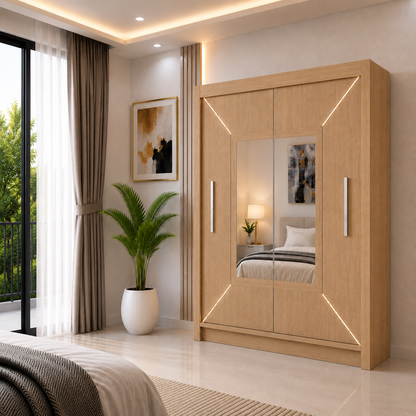 VENICE Sliding Door Wardrobe with Mirror – Multiple Sizes & Colours, Shelves & Hanging Rails