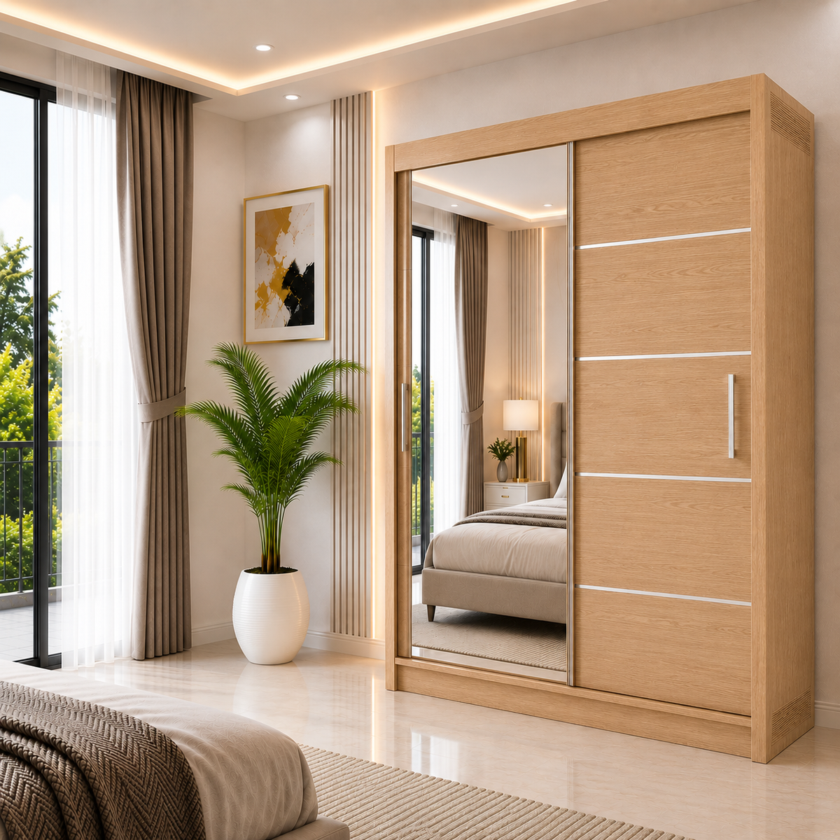 LYON Sliding Door Wardrobe with Mirror – Multiple Sizes & Colours