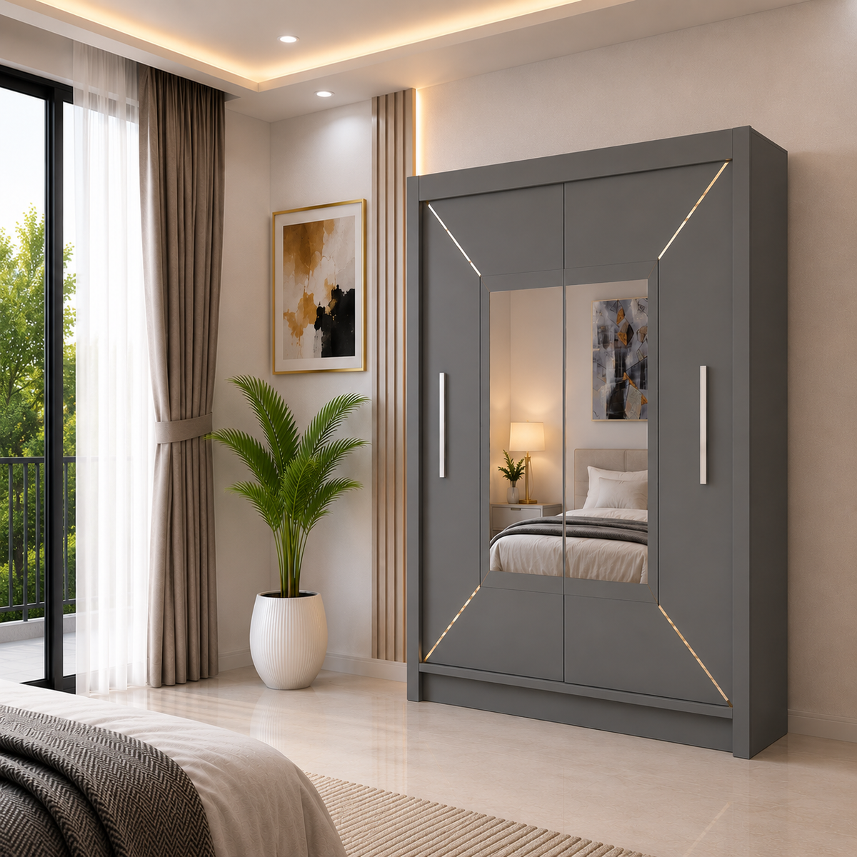 VENICE Sliding Door Wardrobe with Mirror – Multiple Sizes & Colours, Shelves & Hanging Rails