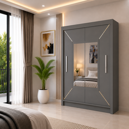 VENICE Sliding Door Wardrobe with Mirror – Multiple Sizes & Colours, Shelves & Hanging Rails