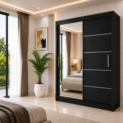 LYON Sliding Door Wardrobe with Mirror – Multiple Sizes & Colours