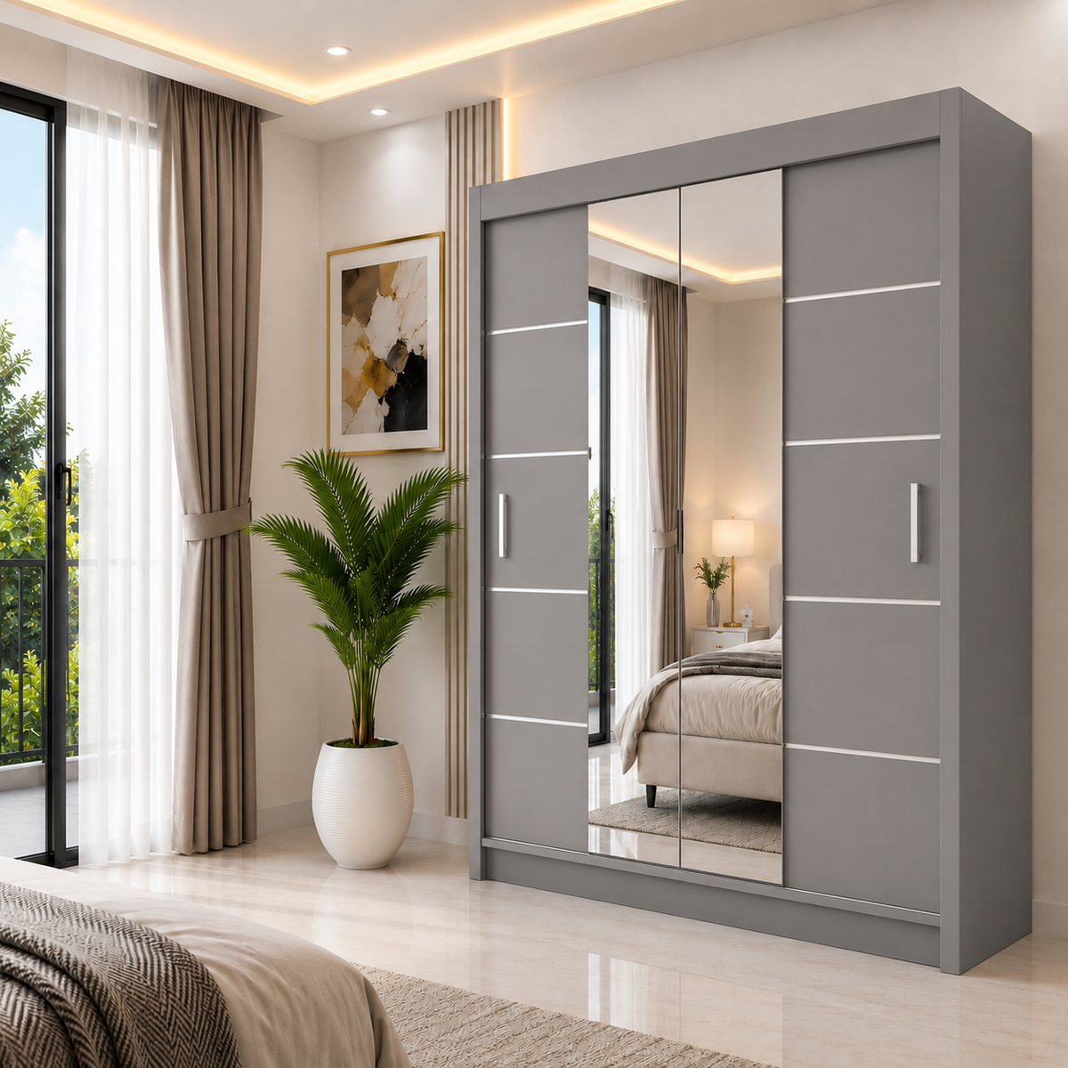 OSLO Sliding Door Wardrobe with Mirror – 2 or 3 Doors – Multiple Sizes & Colours – Shelves, Rails & Drawers