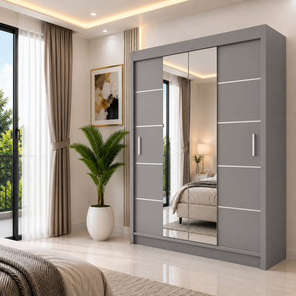 OSLO Sliding Door Wardrobe with Mirror – 2 or 3 Doors – Multiple Sizes & Colours – Shelves, Rails & Drawers