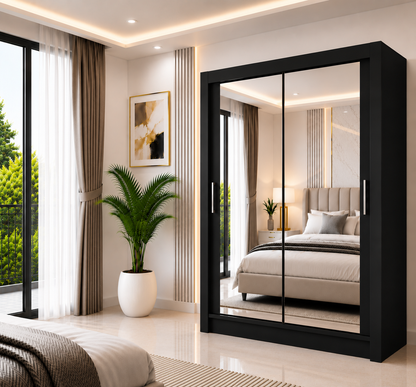 Milan Sliding Door Wardrobe with Mirror – 2 or 3 Doors, Multiple Sizes & Colours, Shelves & Drawers