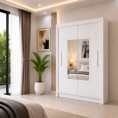 VENICE Sliding Door Wardrobe with Mirror – Multiple Sizes & Colours, Shelves & Hanging Rails