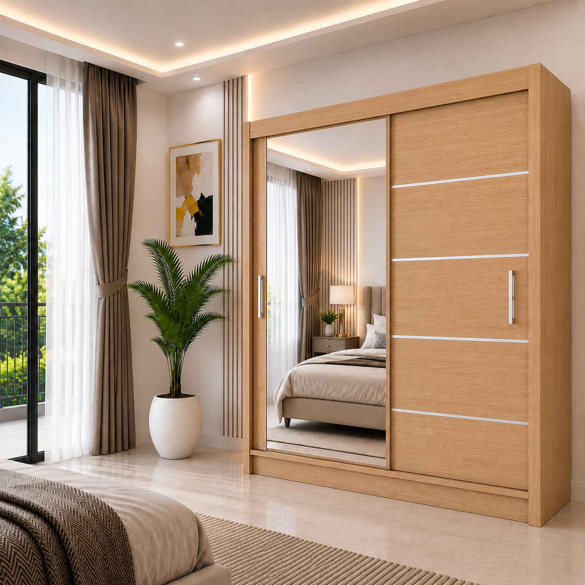 LYON Sliding Door Wardrobe with Mirror – Multiple Sizes & Colours