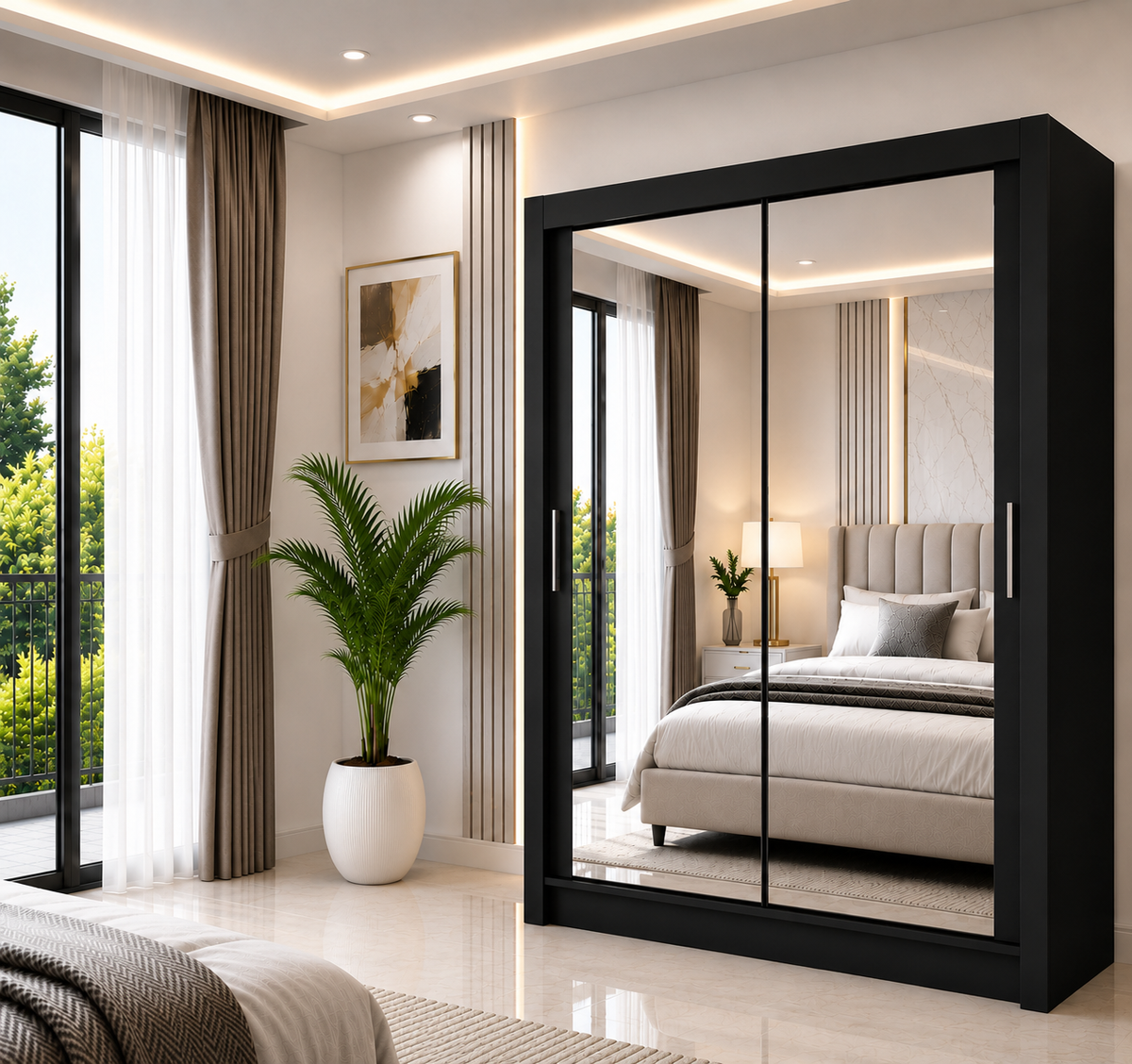 Milan Sliding Door Wardrobe with Mirror – 2 or 3 Doors, Multiple Sizes & Colours, Shelves & Drawers