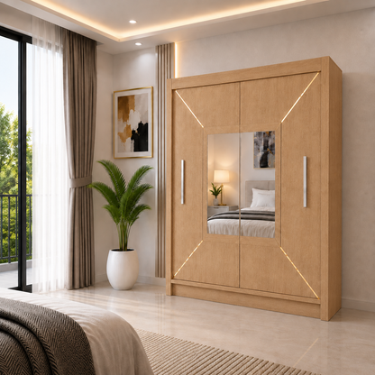 VENICE Sliding Door Wardrobe with Mirror – Multiple Sizes & Colours, Shelves & Hanging Rails