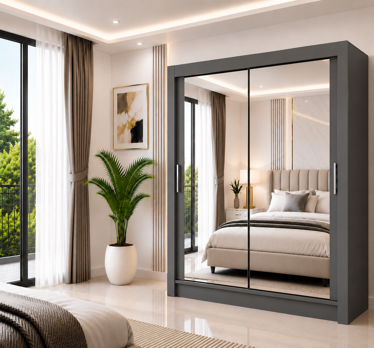Milan Sliding Door Wardrobe with Mirror – 2 or 3 Doors, Multiple Sizes & Colours, Shelves & Drawers