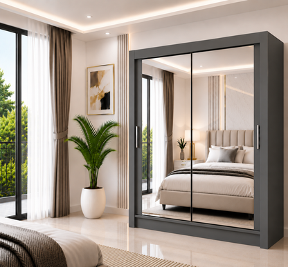 Milan Sliding Door Wardrobe with Mirror – 2 or 3 Doors, Multiple Sizes & Colours, Shelves & Drawers