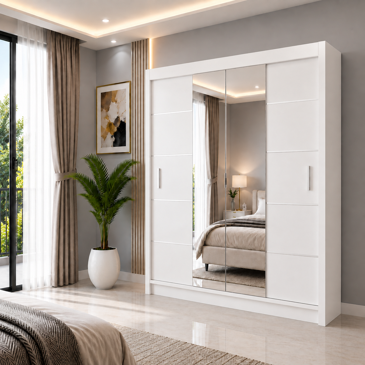 OSLO Sliding Door Wardrobe with Mirror – 2 or 3 Doors – Multiple Sizes & Colours – Shelves, Rails & Drawers