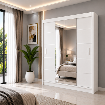 OSLO Sliding Door Wardrobe with Mirror – 2 or 3 Doors – Multiple Sizes & Colours – Shelves, Rails & Drawers