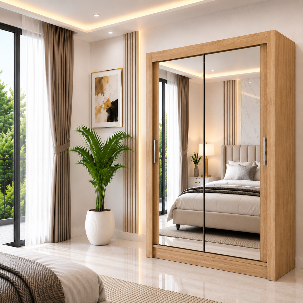 Milan Sliding Door Wardrobe with Mirror – 2 or 3 Doors, Multiple Sizes & Colours, Shelves & Drawers