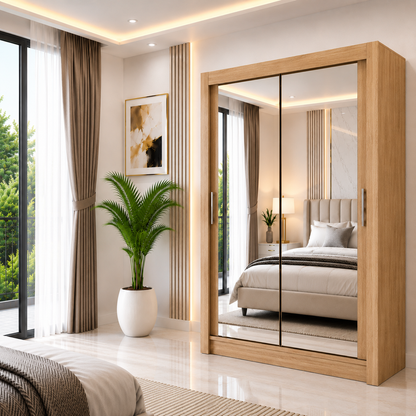 Milan Sliding Door Wardrobe with Mirror – 2 or 3 Doors, Multiple Sizes & Colours, Shelves & Drawers