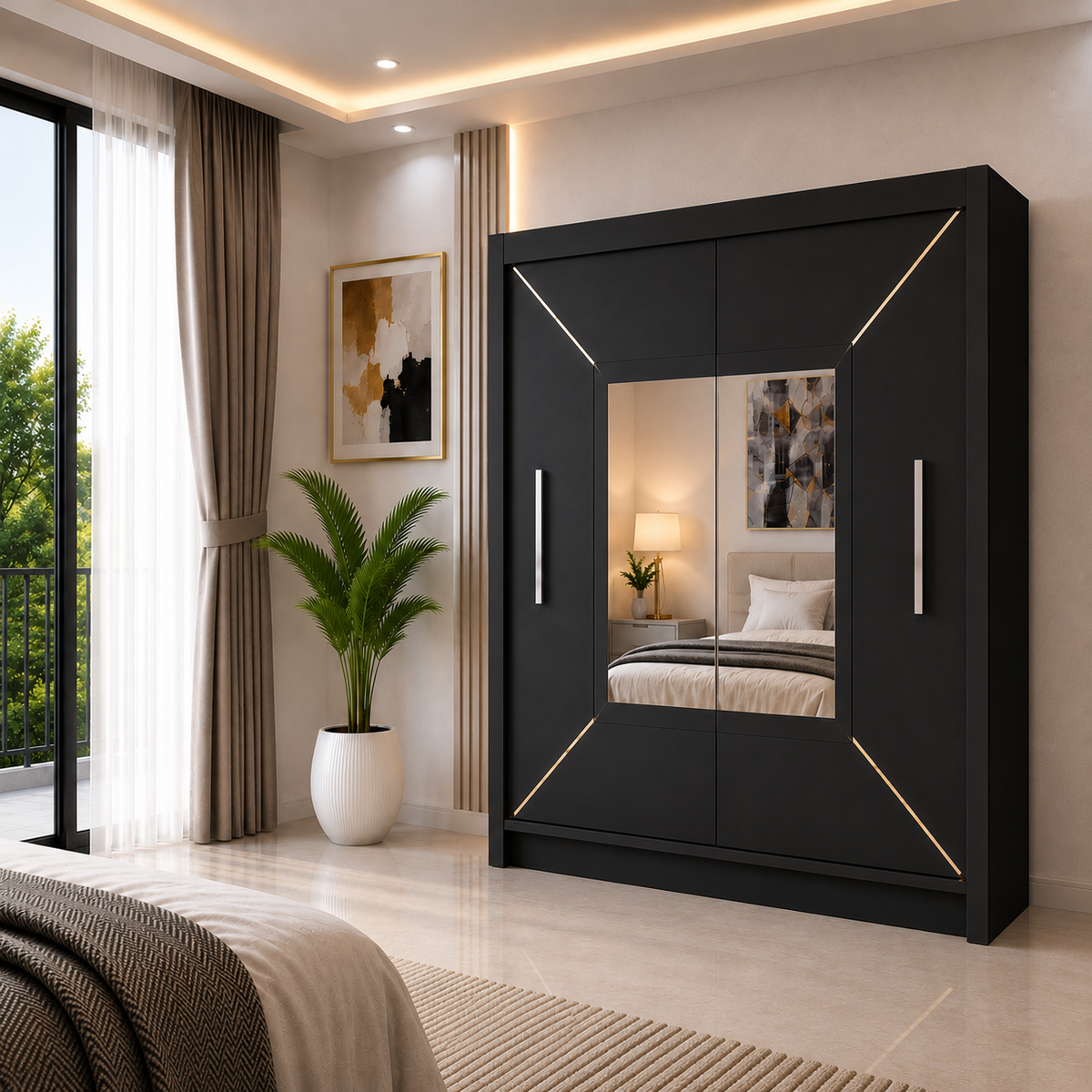 VENICE Sliding Door Wardrobe with Mirror – Multiple Sizes & Colours, Shelves & Hanging Rails