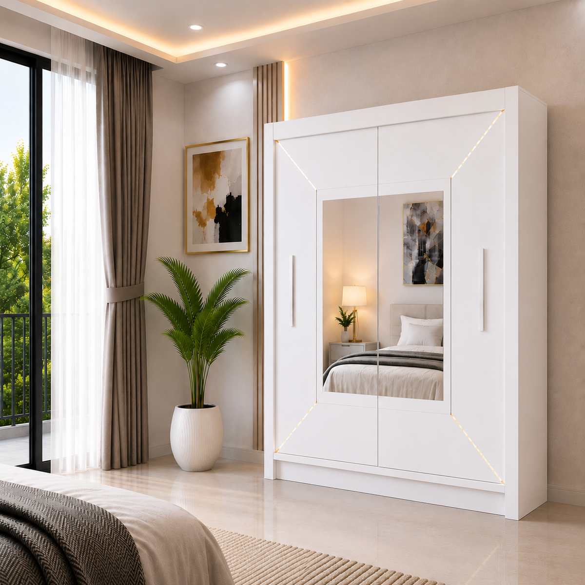 VENICE Sliding Door Wardrobe with Mirror – Multiple Sizes & Colours, Shelves & Hanging Rails
