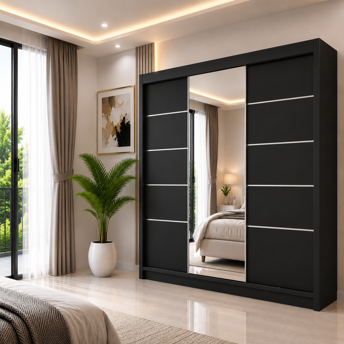 LYON Sliding Door Wardrobe with Mirror – Multiple Sizes & Colours