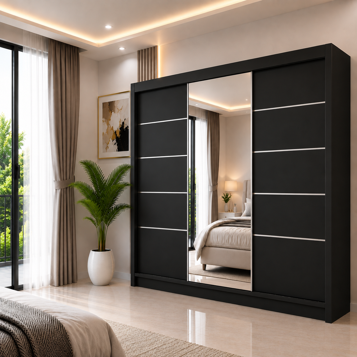 OSLO Sliding Door Wardrobe with Mirror – 2 or 3 Doors – Multiple Sizes & Colours – Shelves, Rails & Drawers