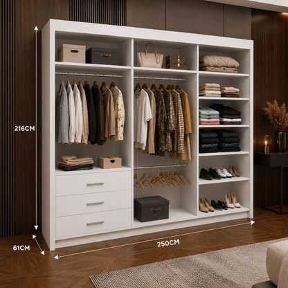 LYON Sliding Door Wardrobe with Mirror – Multiple Sizes & Colours