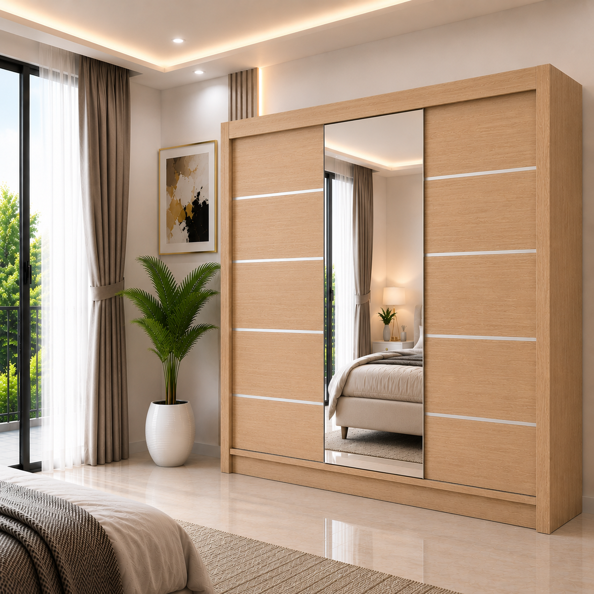 LYON Sliding Door Wardrobe with Mirror – Multiple Sizes & Colours