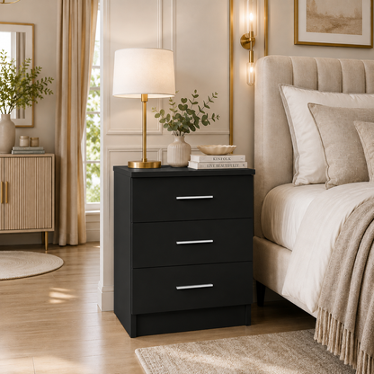 3 Drawer Bedside Table – Compact Nightstand with Storage, Modern Bedroom Furniture, Multiple Finishes