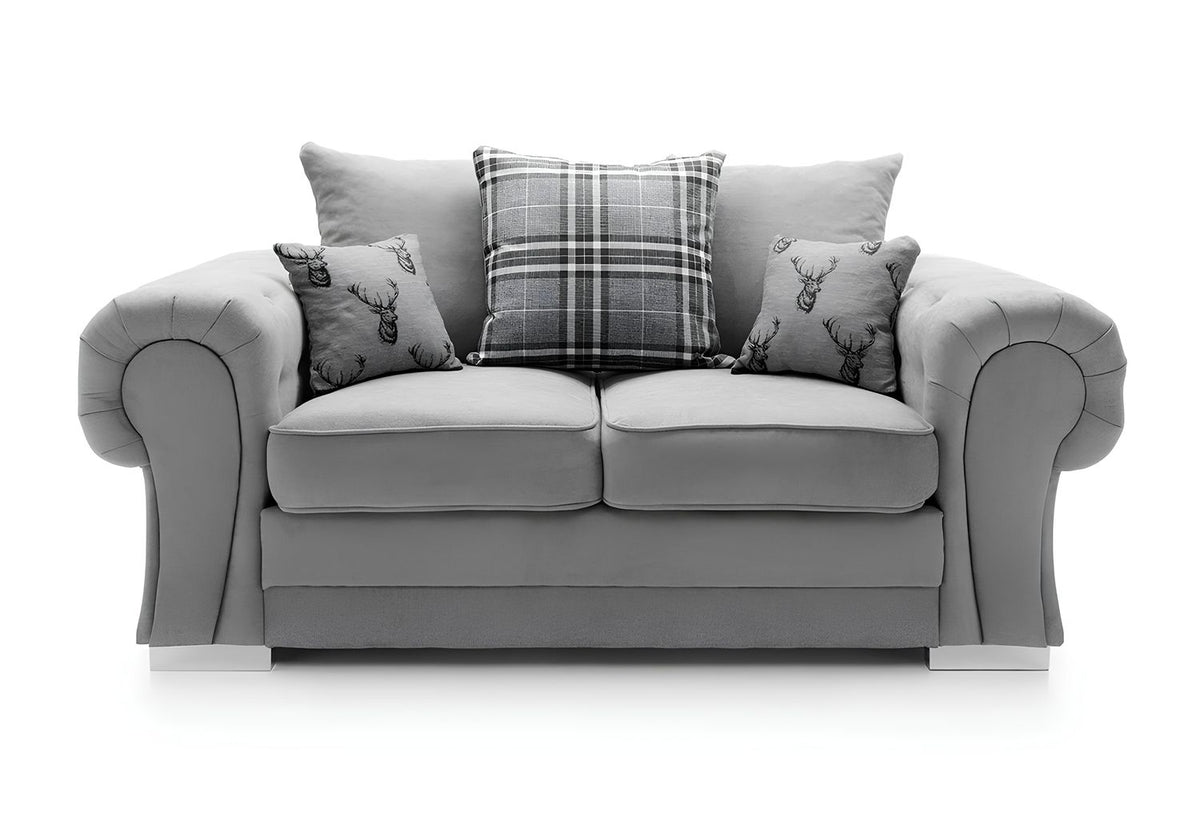 Verona Chenille Corner Sofa – Scroll Arm Tufted Design, 2 & 3 Seater, Chrome Legs