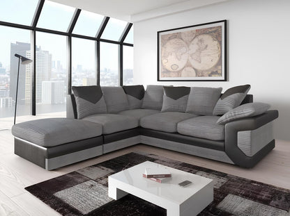 Dino Cord Fabric Corner Sofa with Footstool – 2, 3 Seater or Corner, Soft Corduroy Couch with Bed Option