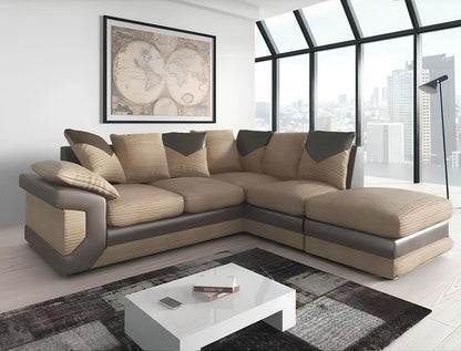 Dino Cord Fabric Corner Sofa with Footstool – 2, 3 Seater or Corner, Soft Corduroy Couch with Bed Option