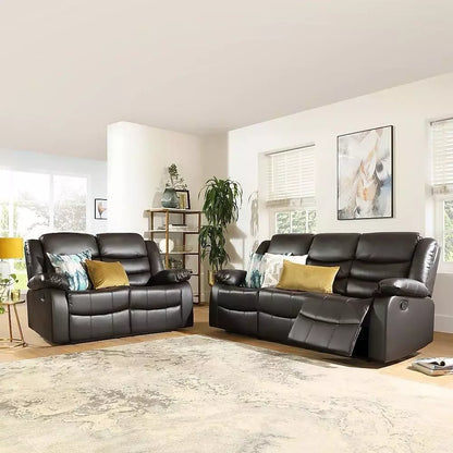 Roma Recliner Sofa Set 3+2+1 – Air Leather Reclining Sofas with Cup Holders, Black or Brown