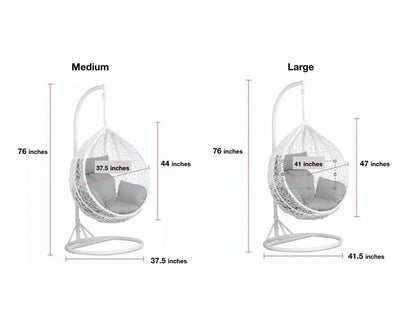 White Wicker Egg Swing Chair – Medium & Large Sizes with Cushions | Indoor & Outdoor Hanging Chair