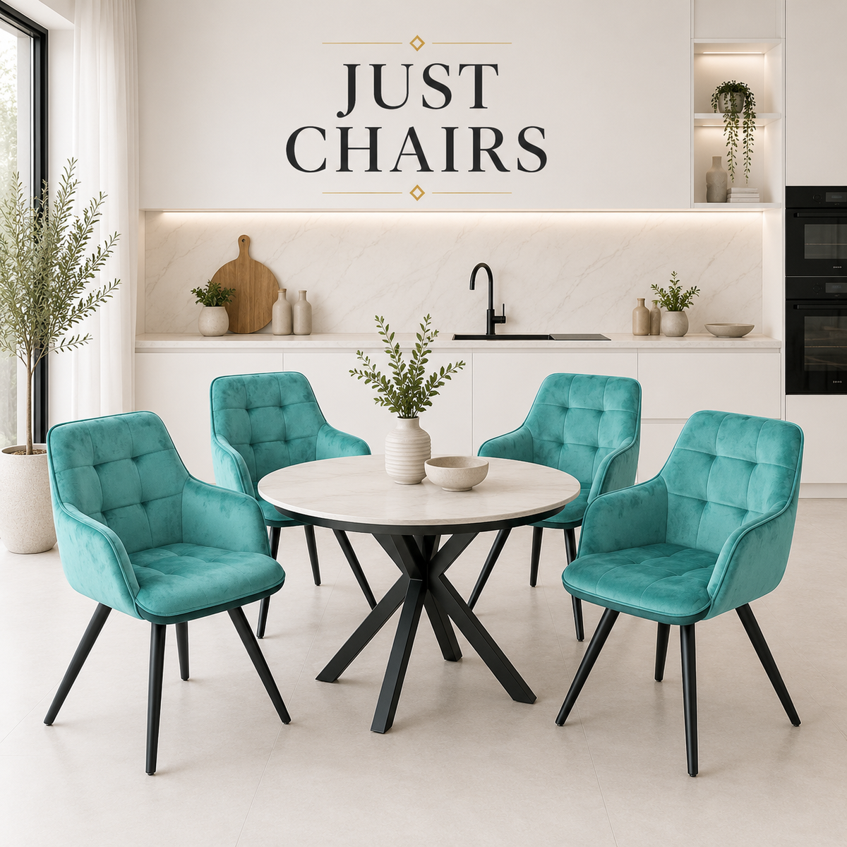 2x Swivel Velvet Dining Chairs – Modern Upholstered Seating with Rotatable Metal Legs – Set of 2