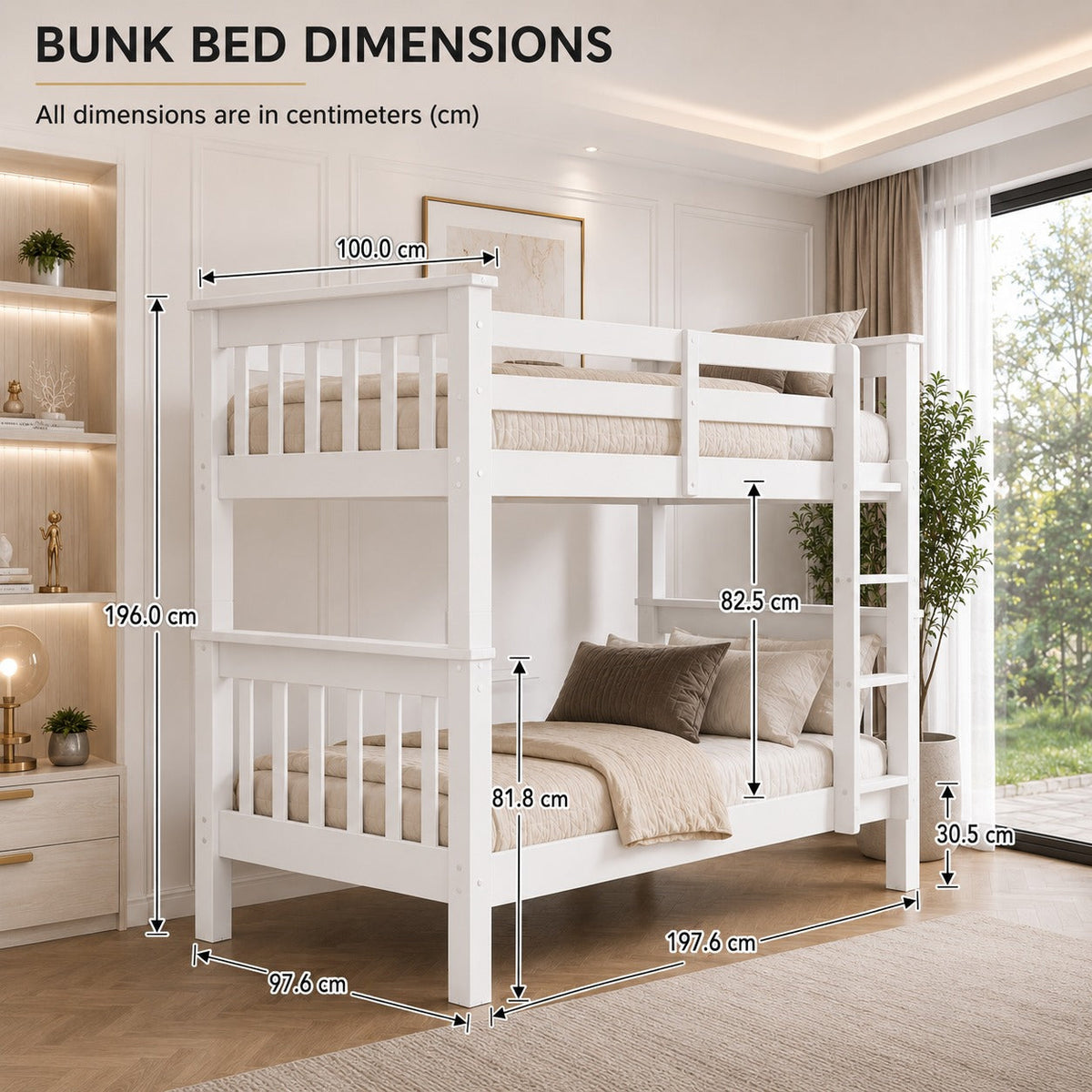 Lily Wooden Bunk Bed with Guest Bed  – Solid Pine Space-Saving Frame – Kids Bedroom Furniture