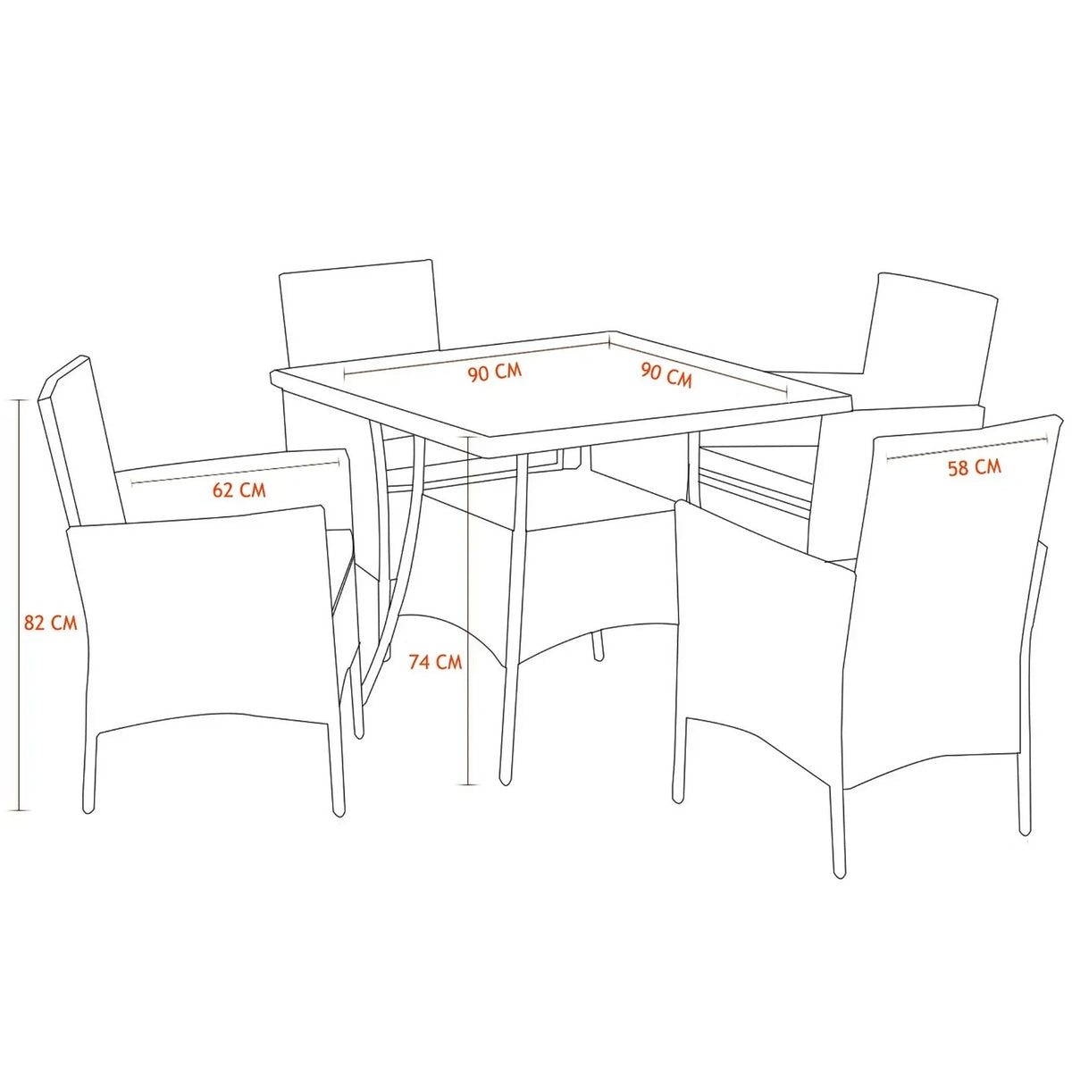 5-Piece Rattan Patio Dining Set – Brown Wicker Chairs & Glass-Top Table – Outdoor Garden Furniture for 4