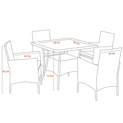 5-Piece Rattan Patio Dining Set – Brown Wicker Chairs & Glass-Top Table – Outdoor Garden Furniture for 4